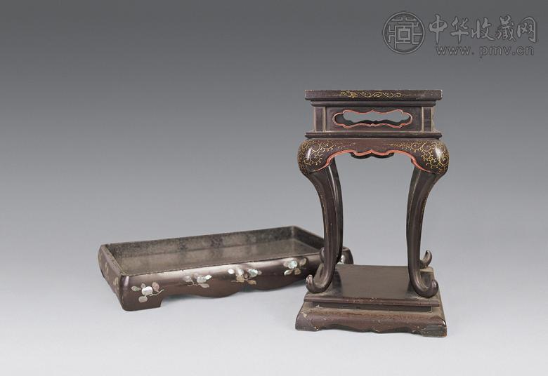 清 黑漆描金小几(方盘2只)