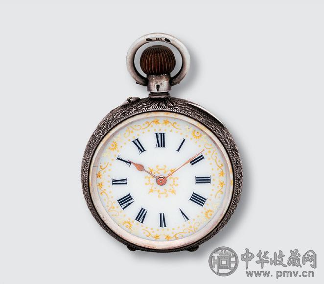 银壳开面二针怀表