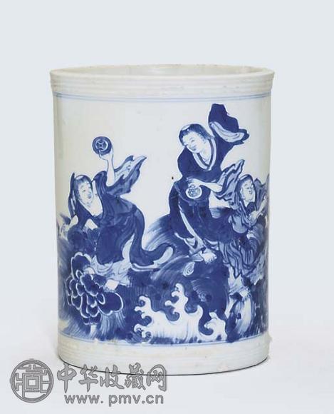 清康熙青花人物纹笔筒