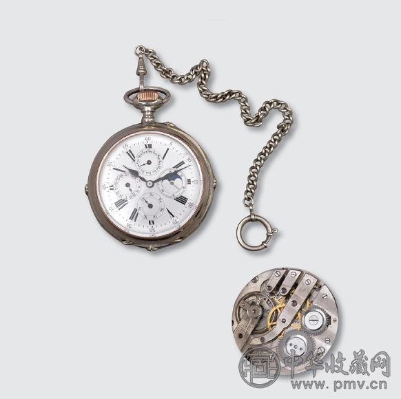 瑞士 白铜壳日月星月相怀表