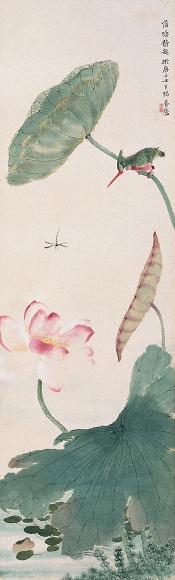 张大壮 蒲塘静趣 立轴 设色纸本