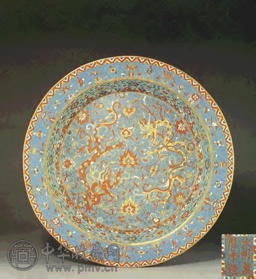 明万历 掐丝珐琅双龙吉祥纹大盆