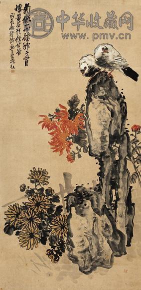 胡郯卿 1916年作 花鸟 立轴 设色纸本