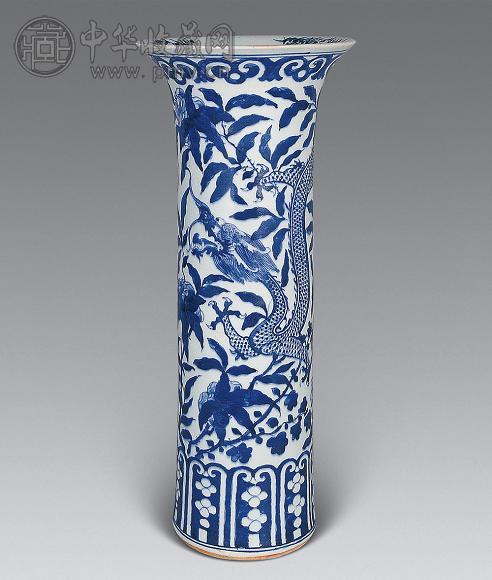 清晚期 青花双龙花觚