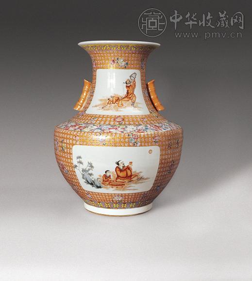 民国 粉彩开光人物贯耳大尊