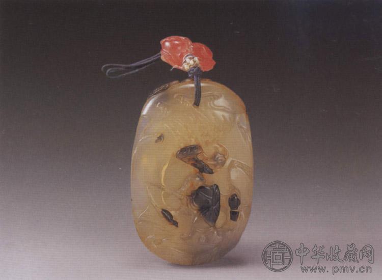 清 玛瑙巧作渔翁垂钓佩