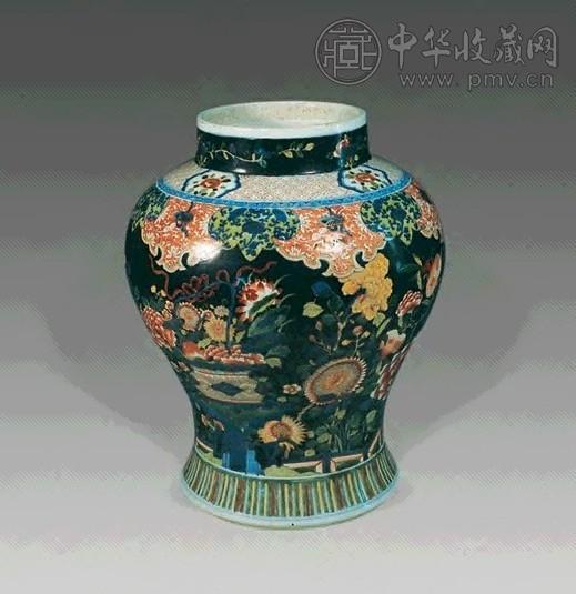 民国 五彩花卉罐