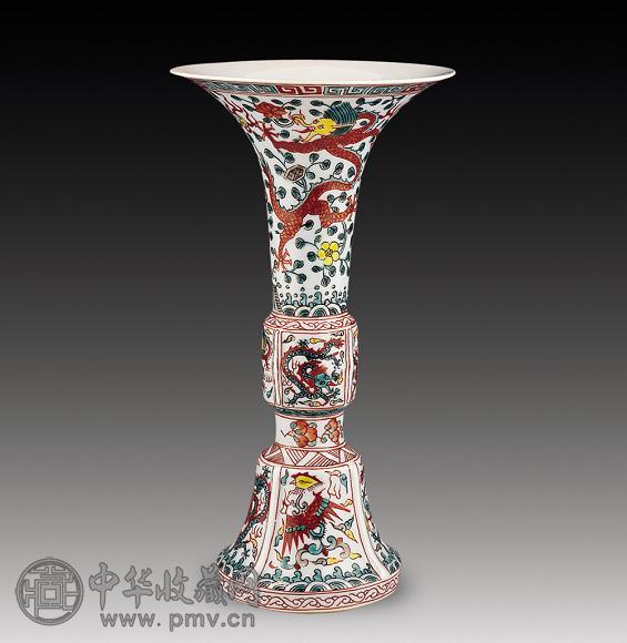 民国 五彩龙凤纹花觚