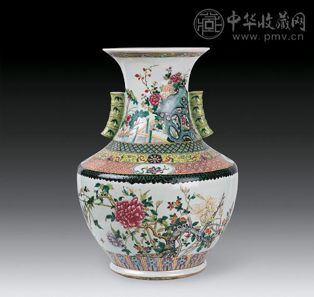 清光绪 粉彩花鸟尊