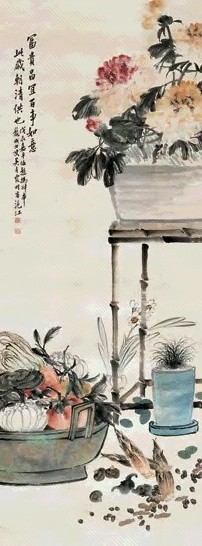 吴青霞 1928年 百事如意图 轴 纸本设色