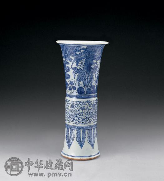 清康熙 青花龙凤芭蕉象腿尊