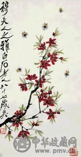近现代 齐白石 桃花蜜蜂 镜心 近现代 齐白石 桃花蜜蜂 镜心