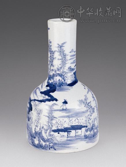 清 青花山水人物纹摇铃尊