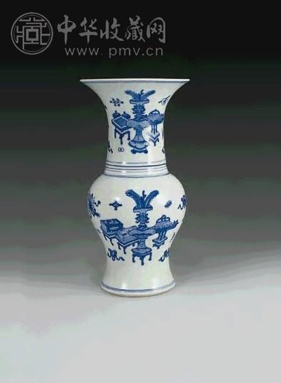 清康熙 青花博古小凤尾尊