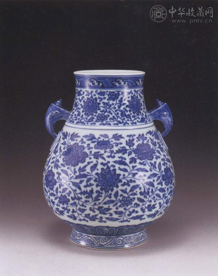 清乾隆 青花缠枝花卉象耳尊 清乾隆 青花缠枝花卉象耳尊