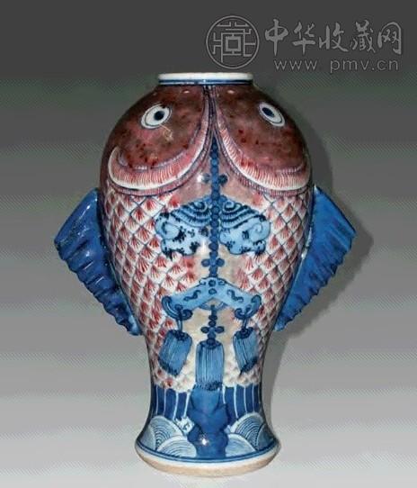 清乾隆 青花釉里红“吉庆有余”花插