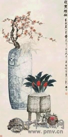 孔宣 壬戌(1922年)作 岁寒清供 中堂 设色纸本