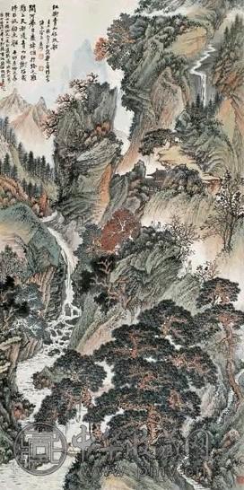 郑午昌 壬午(1942年)作 红树青山好放船 立轴 设色纸本