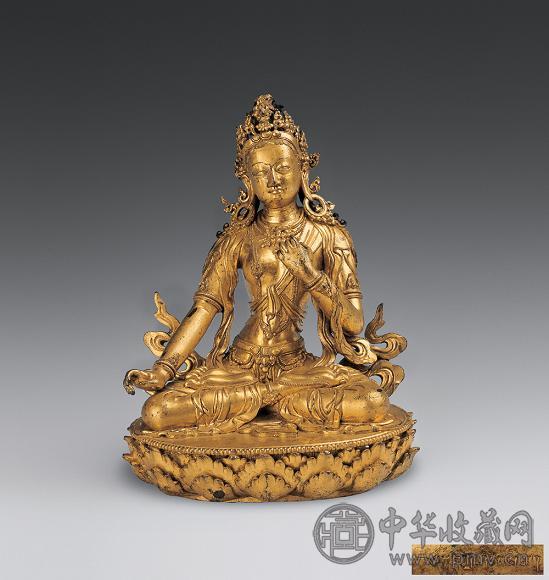 清十七世纪 铜鎏金大白伞盖佛母像