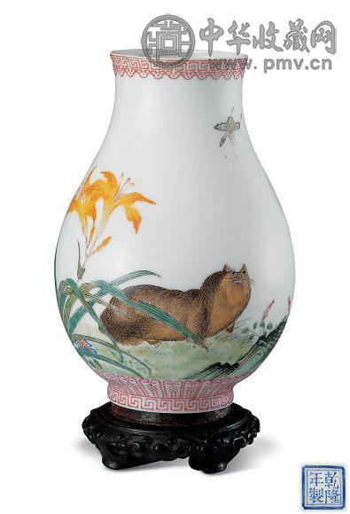 民国 料彩耄耋图小尊