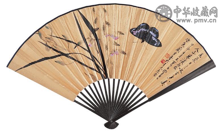陈佩秋 甲申(2004年)作 兰草蝴蝶 成扇 设色纸本