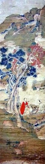 山水人物 立轴 设色纸本