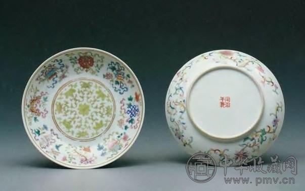 清同治 粉彩八宝花卉纹盘(1对)