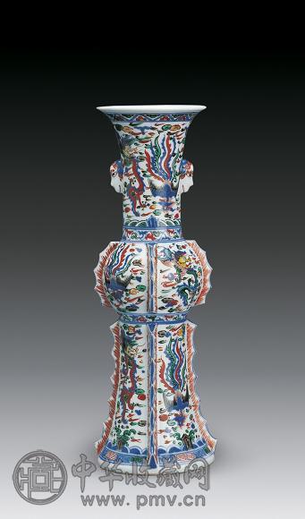 民国 青花五彩龙凤纹花觚