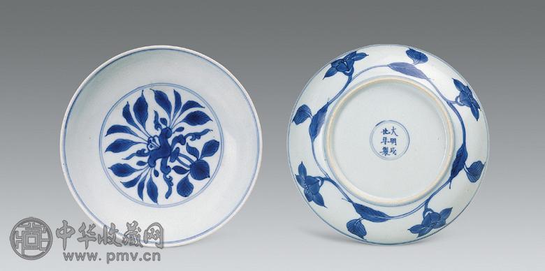 清早期 青花一束莲纹盘