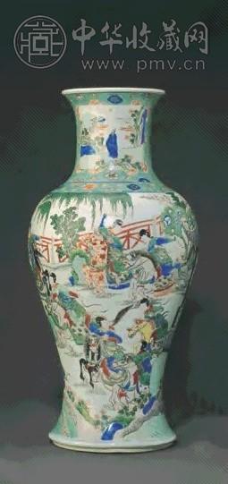 清康熙 五彩骑马仕女图撇口观音尊