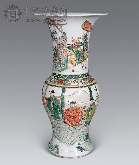 清光绪 五彩三国故事花觚