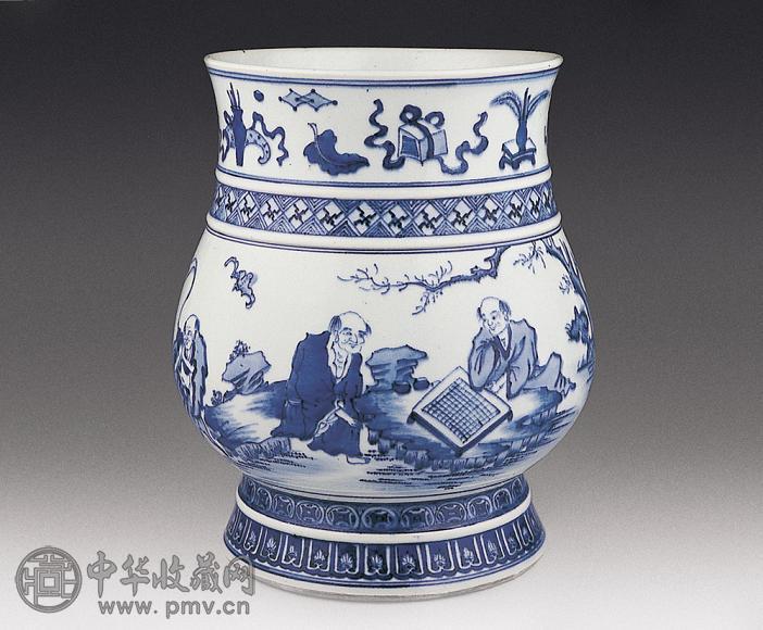 清 青花高仕图琵琶尊