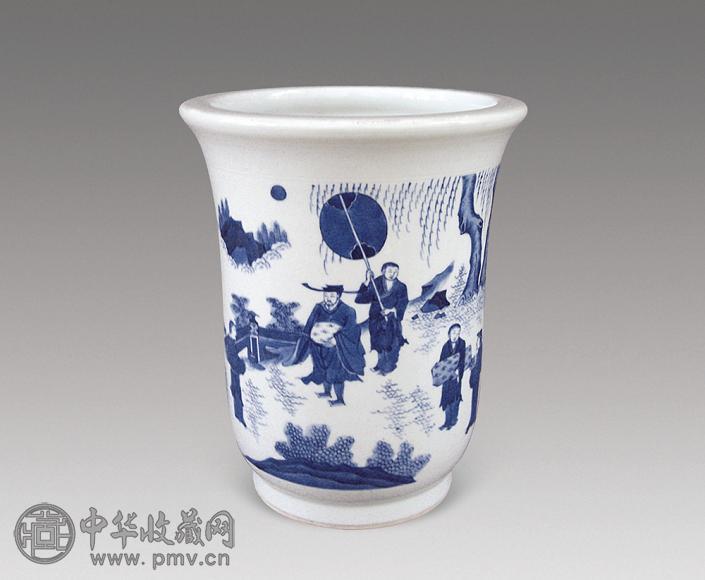 清顺治 青花人物尊