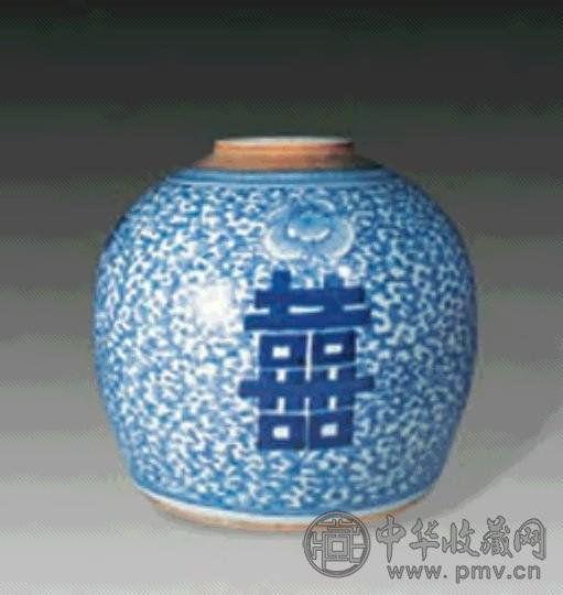 清 青花喜字罐