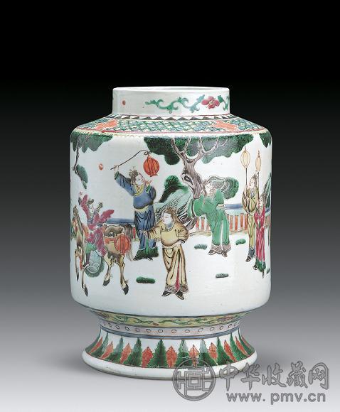 清 五彩人物灯笼尊