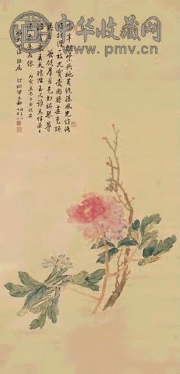 伊立勋 1938年作 花卉 立轴 设色绢本