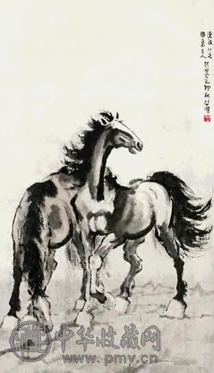 徐悲鸿 双骏 轴