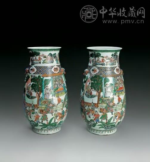 清光绪 广彩人物枇杷尊(1对)