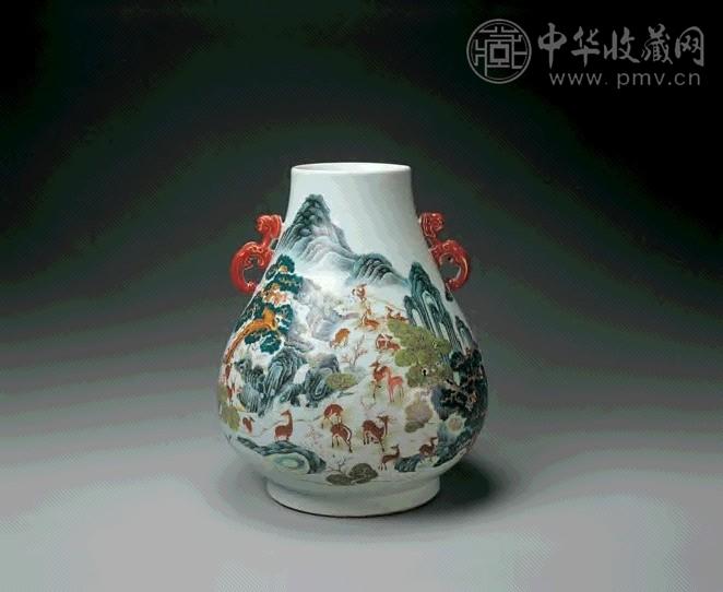 清 粉彩百鹿图鹿头尊