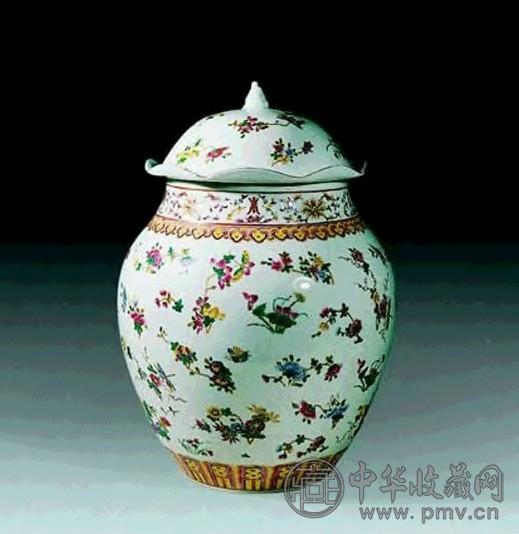 清光绪 粉彩花蝶罐