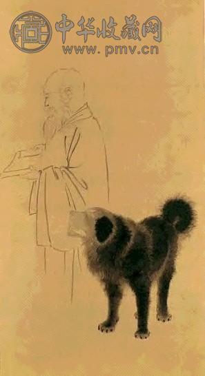 张大千 张大千与黑虎自画像初稿