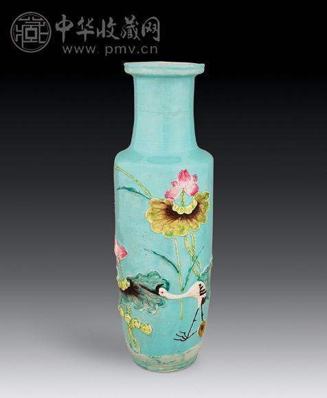 清光绪 堆瓷一鹭莲科瓶