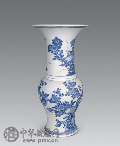 清康熙 青花花鸟花觚