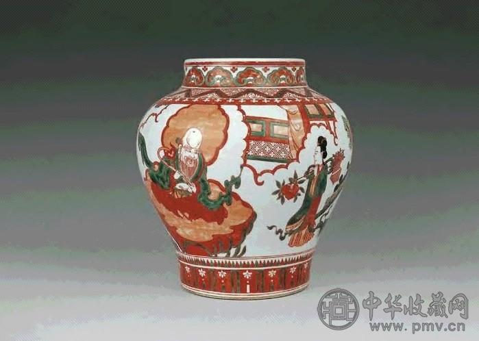 清 五彩神仙人物罐