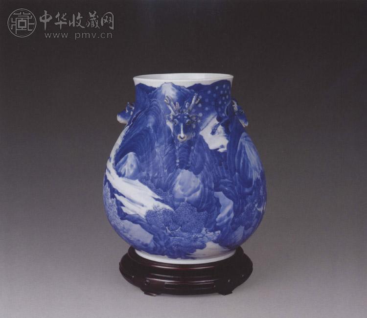 清光绪 青花山水鹿头尊 清光绪 青花山水鹿头尊