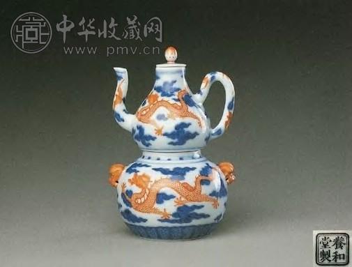 清乾隆 青花矾红云龙纹温壶