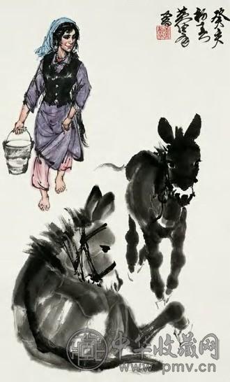 黄胄 少女双驴 轴