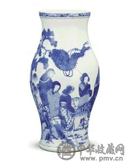 清 光绪 青花仕女图尊