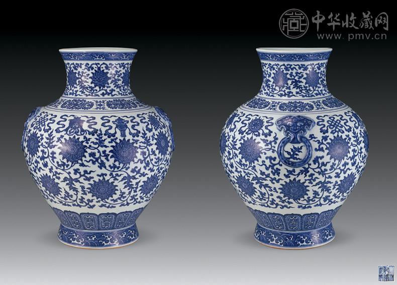 清乾隆 青花缠枝花卉八宝铺首耳尊