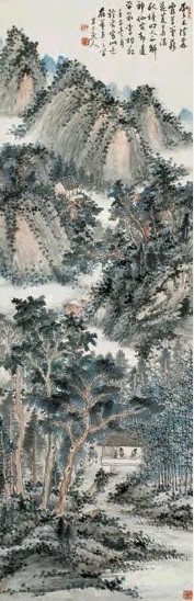 陈半丁 壬午(1942年)作 秋山草堂图 立轴 设色纸本